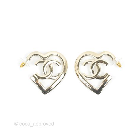 chanel 22p cc heart hoop earrings gold tone|Chanel earrings for women.